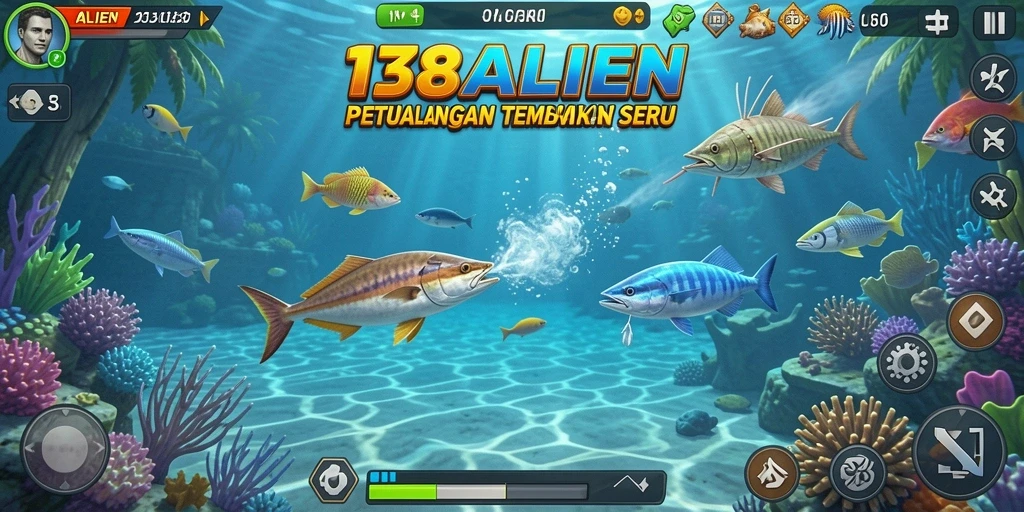 Tampilan gameplay seru dalam 138ALIEN dengan aksi menembak ikan.