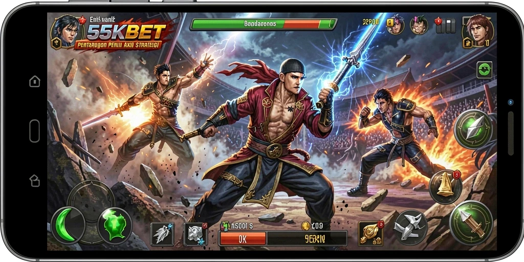 Tampilan seru dari gameplay 55KBET dengan pertarungan yang dinamis.