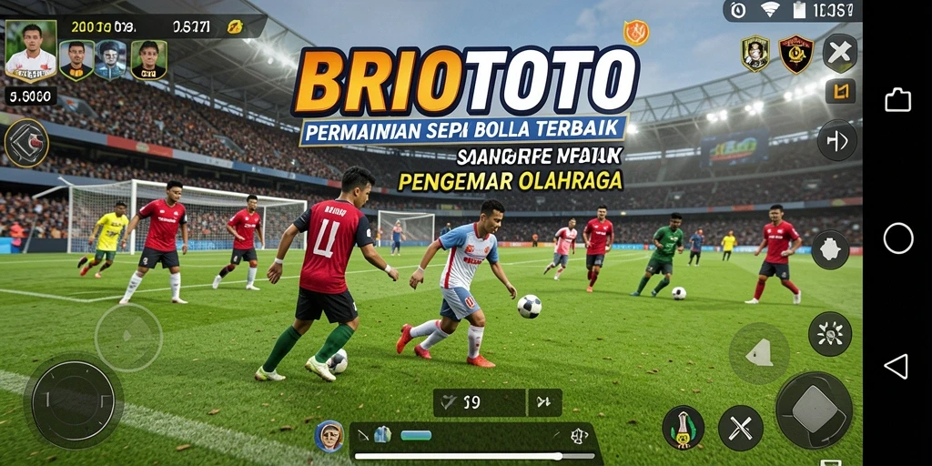 Screenshot gameplay BRIOTOTO dengan aksi sepak bola seru.