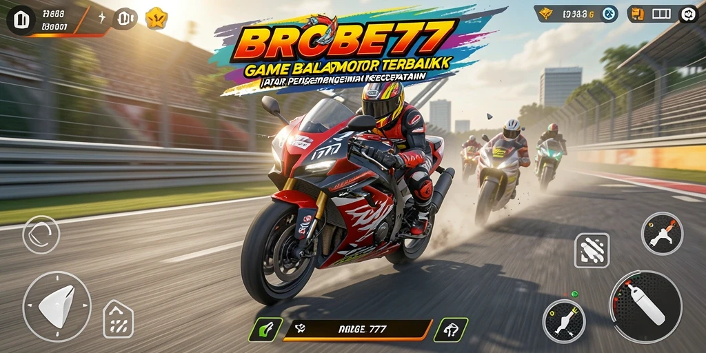 Screenshot utama BROBET77 menampilkan balapan motor yang mendebarkan.