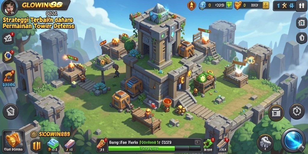 Tangkapan layar gameplay GLOWIN88 yang menunjukkan strategis pertahanan menara.