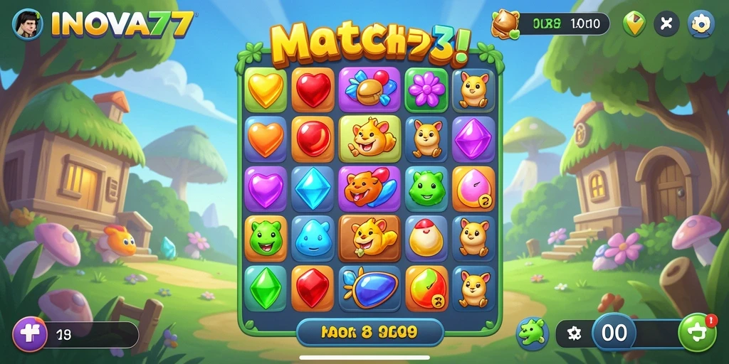 Tampilan gameplay INOVA77 yang seru dan penuh warna.
