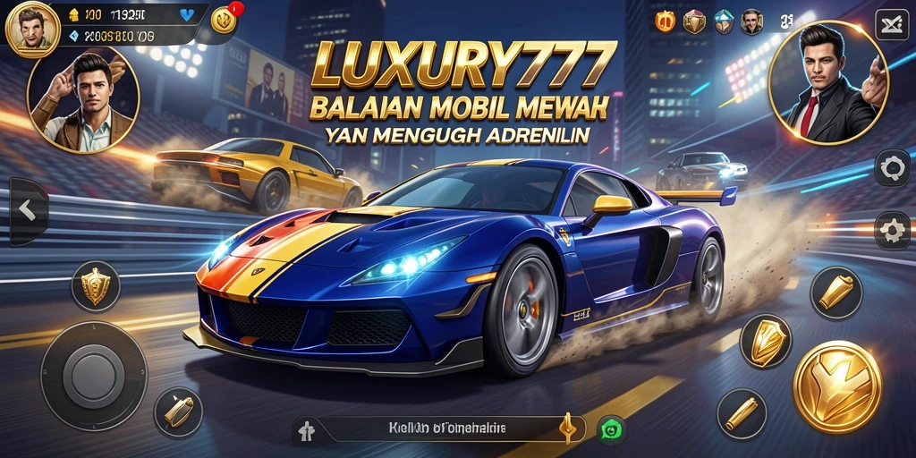 Screenshot gameplay balapan mobil mewah di LUXURY777 dengan lintasan yang menantang.