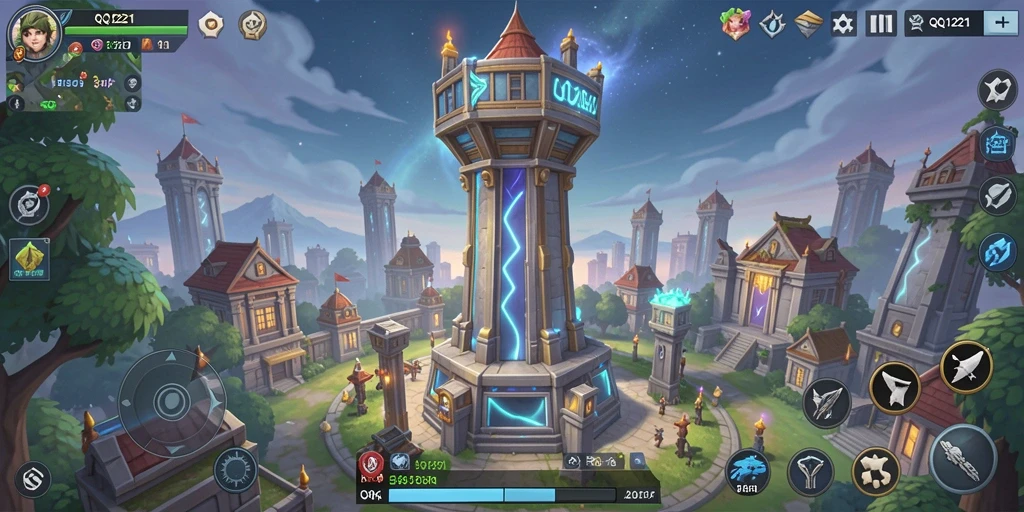 Tampilan gameplay seru dari QQ1221 dalam pertahanan menara.