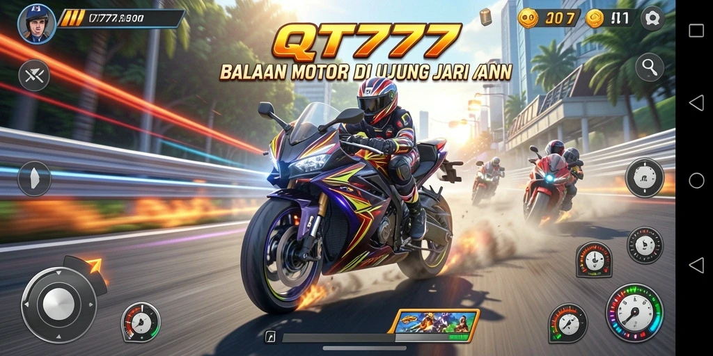 Tampilan aksi balapan motor yang mendebarkan di QT777.