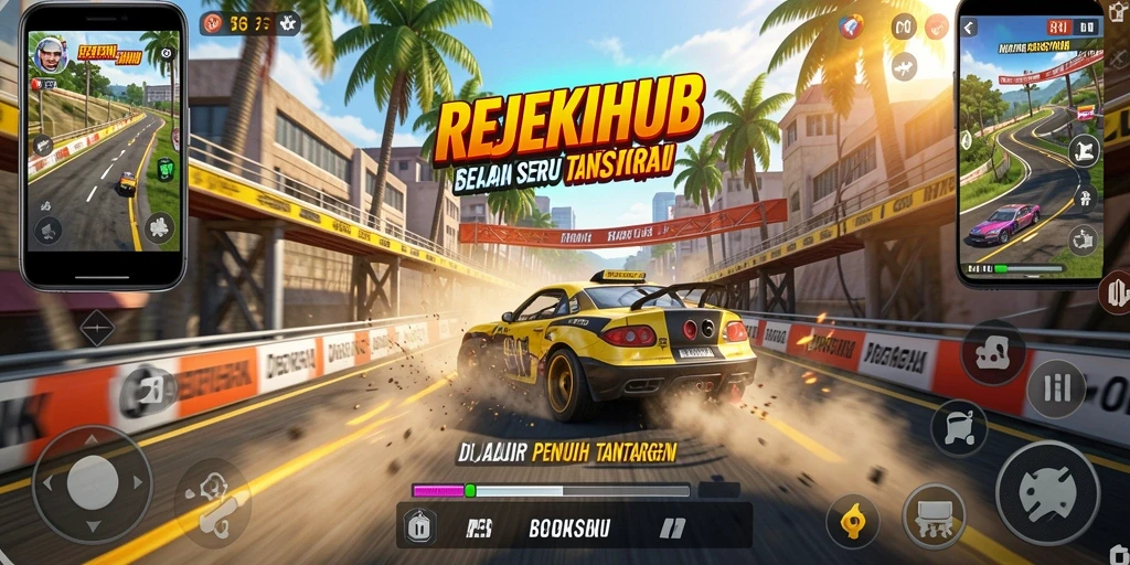 Gameplay seru REJEKIHUB dengan balapan yang mendebarkan.