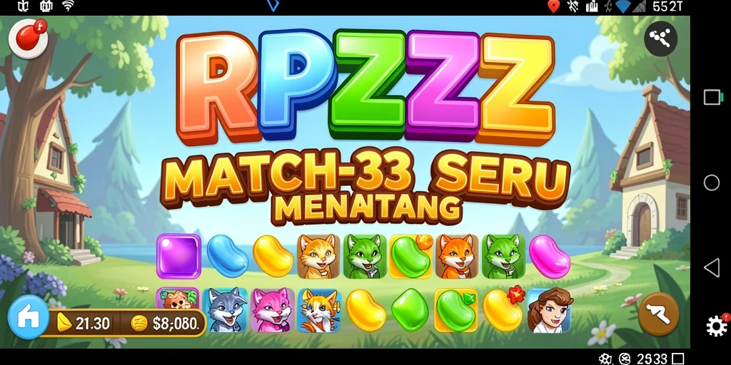 Tangkapan layar gameplay RPZZZ menampilkan kombinasi seru dari simbol yang cocok.