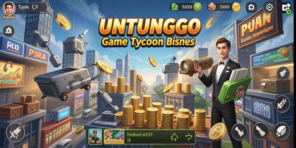 Tangkapan layar gameplay UNTUNGGO yang menunjukkan pengelolaan bisnis yang seru.